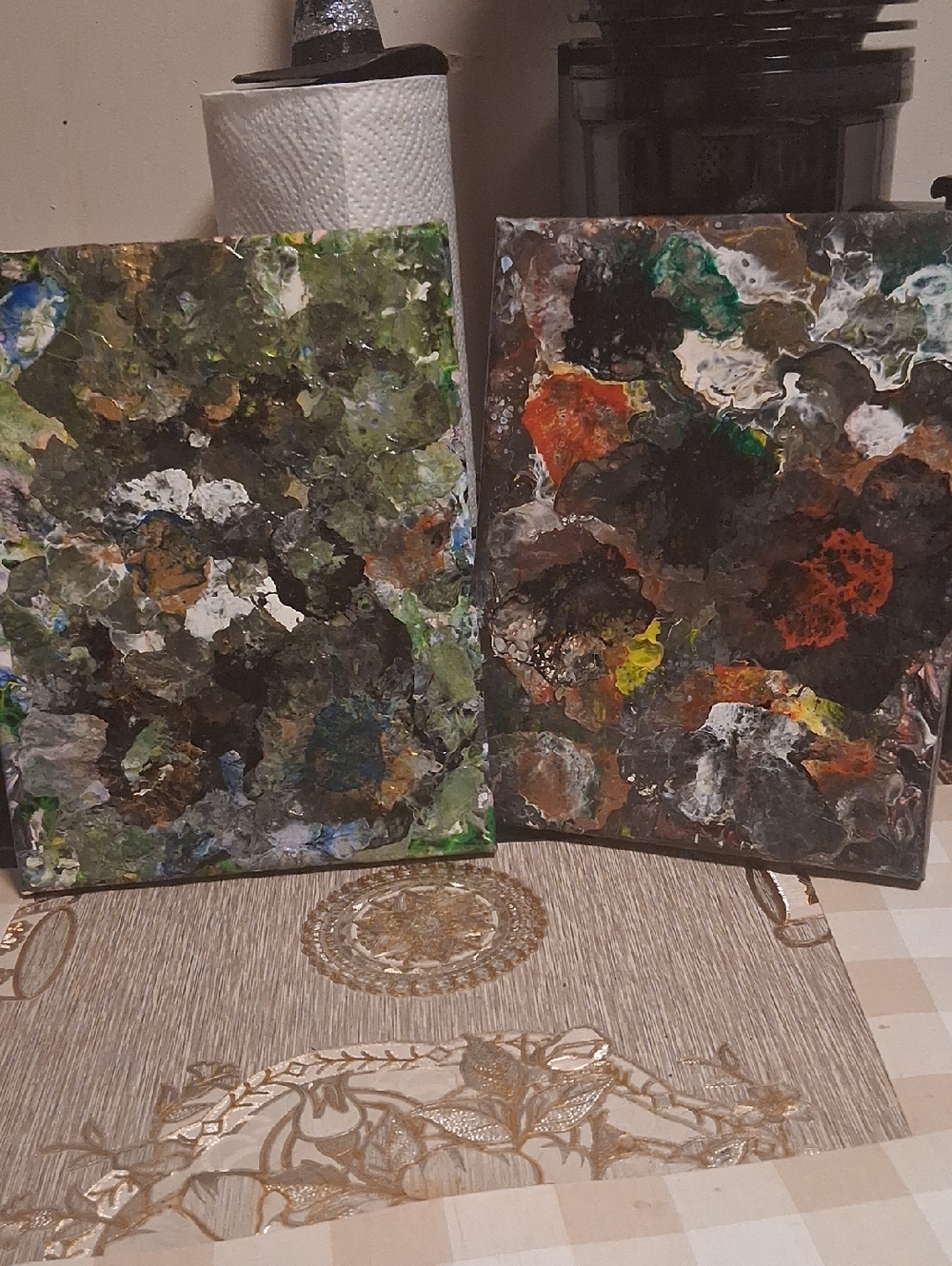Abstract Mixed-Media Home Art Canvas - Green & Black Tones